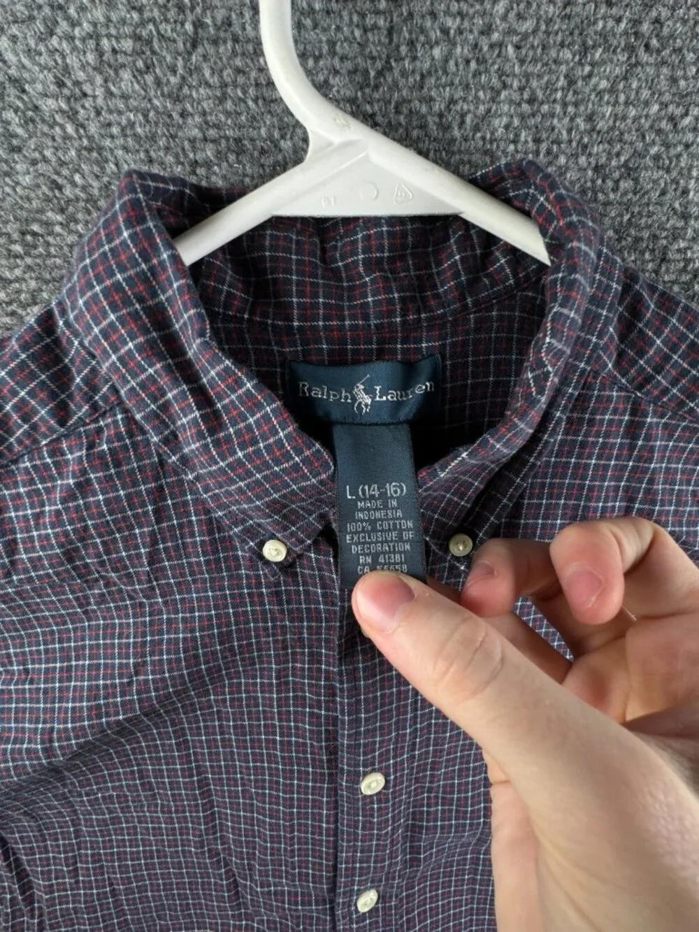 Ralph Lauren Flannel Boy Long Sleeve Button Up Shirt Youth Red Blue Check Cotton
